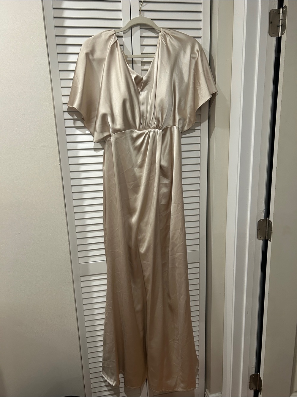 Revelry satin GWEN maternity gown in “soft Champagne”